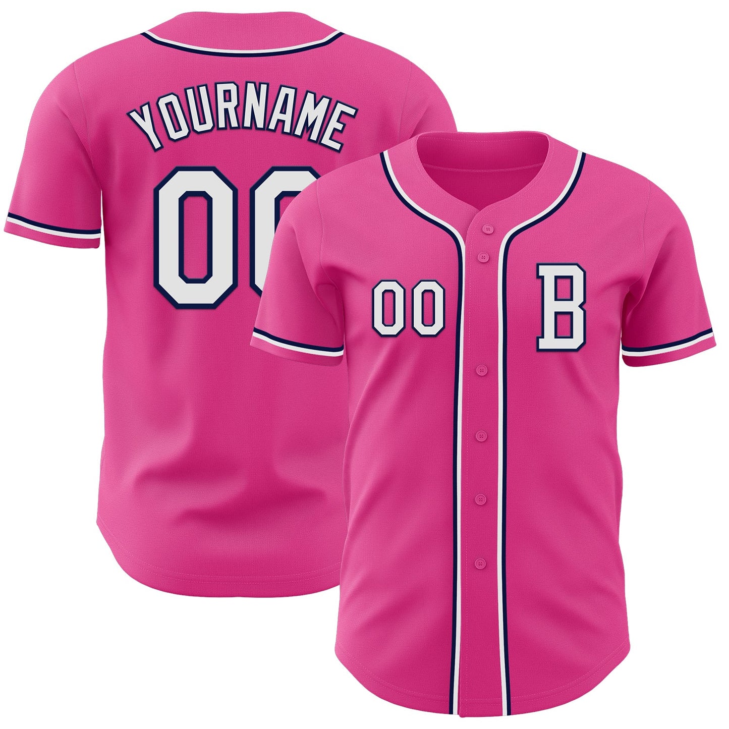 Custom Pink White-Navy Authentic Baseball Jersey - Sky-Custom