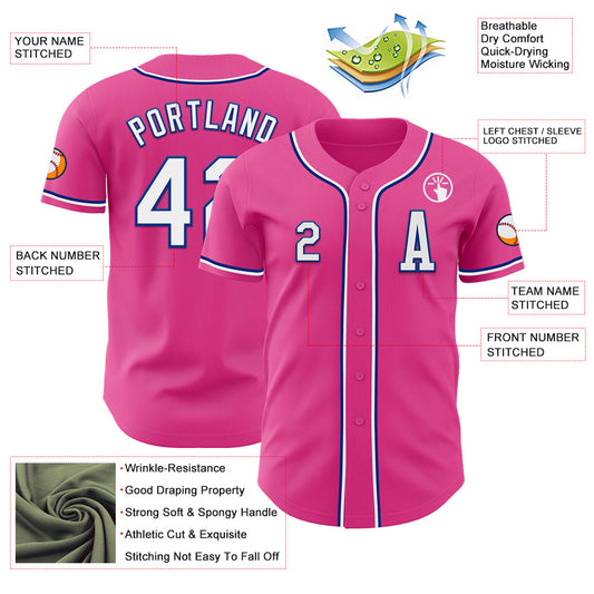 Custom Pink White-Royal Authentic Baseball Jersey - Sky-Custom