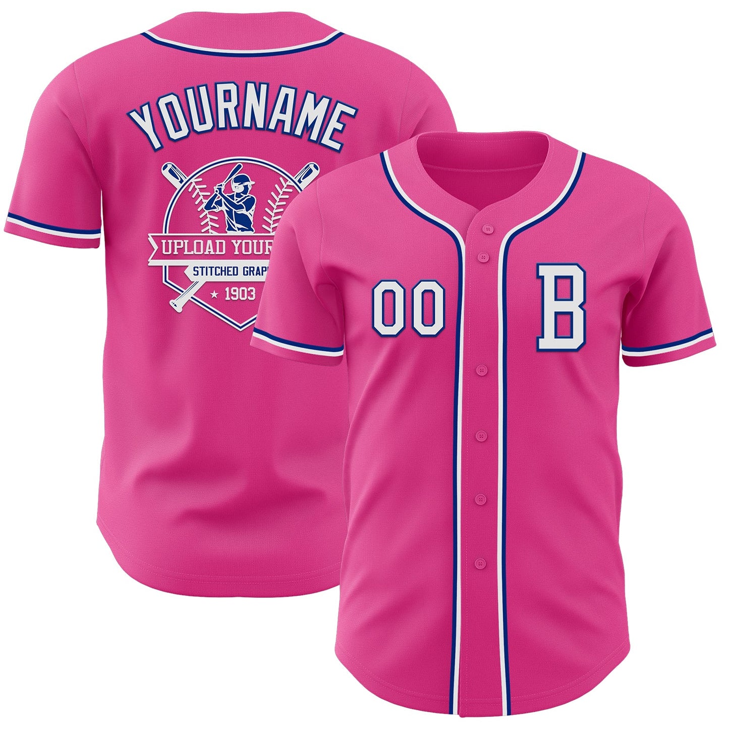 Custom Pink White-Royal Authentic Baseball Jersey - Sky-Custom