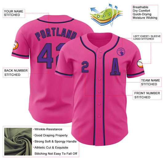 Custom Pink Purple-Black Authentic Baseball Jersey - Sky-Custom