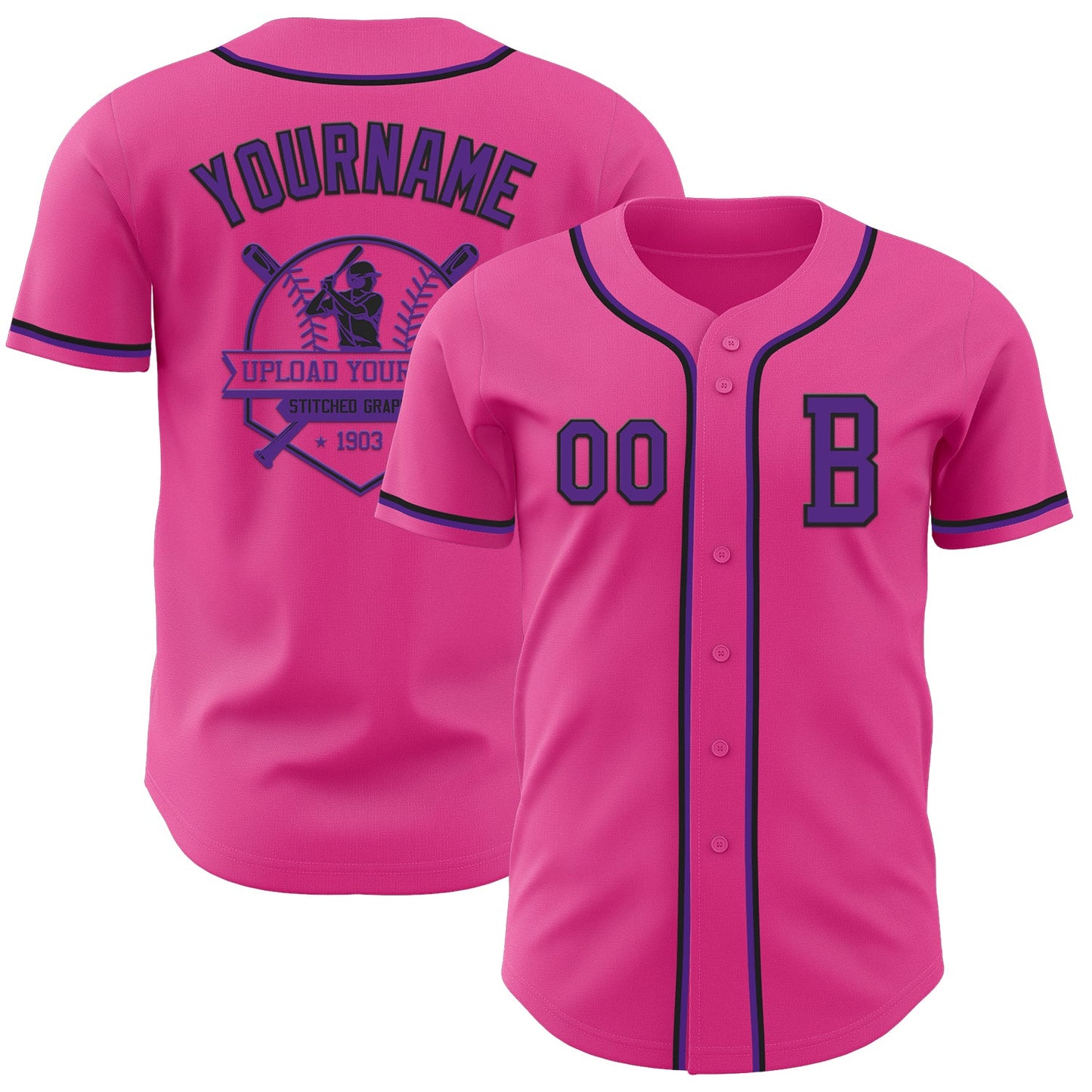 Custom Pink Purple-Black Authentic Baseball Jersey - Sky-Custom