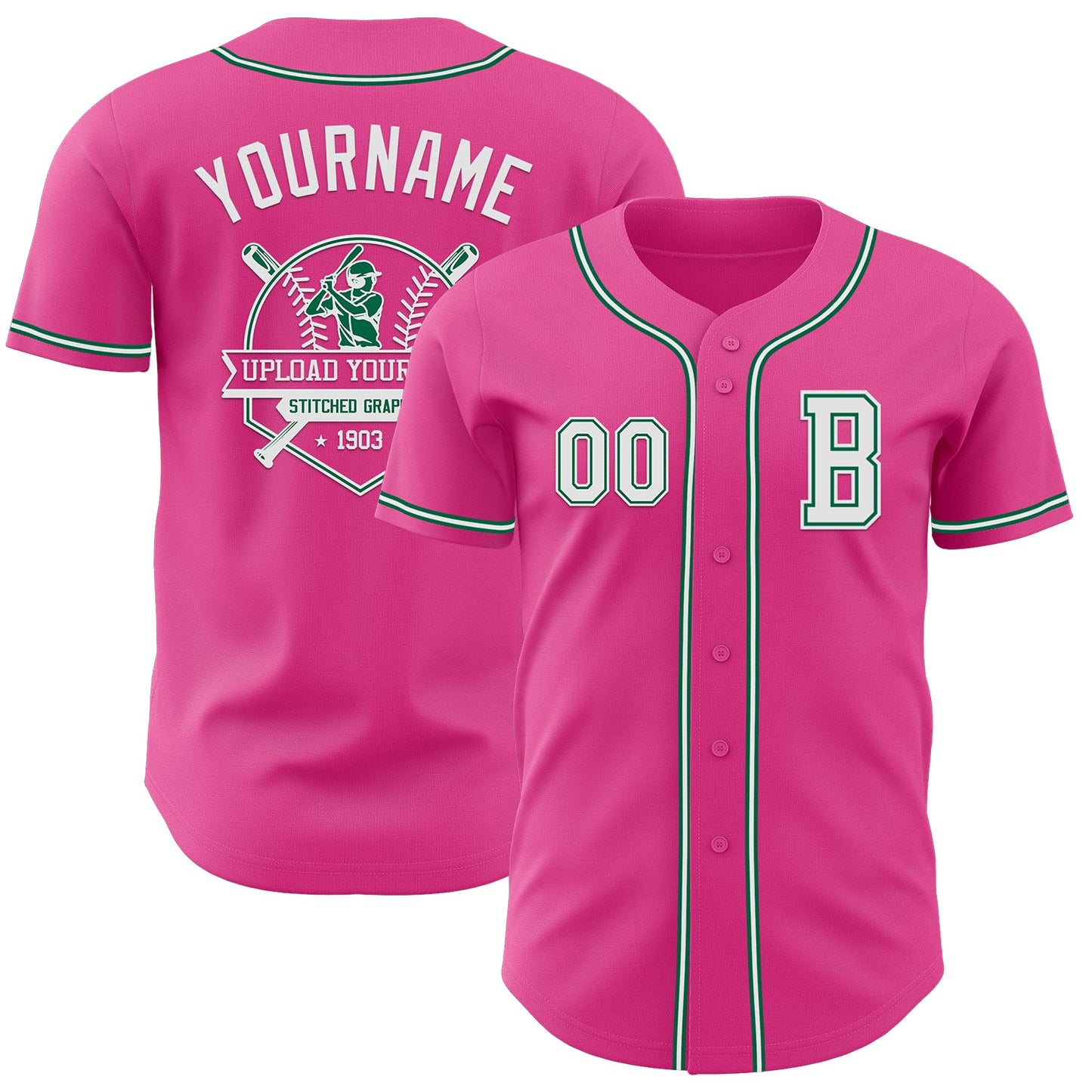 Custom Pink White-Kelly Green Authentic Baseball Jersey - Sky-Custom