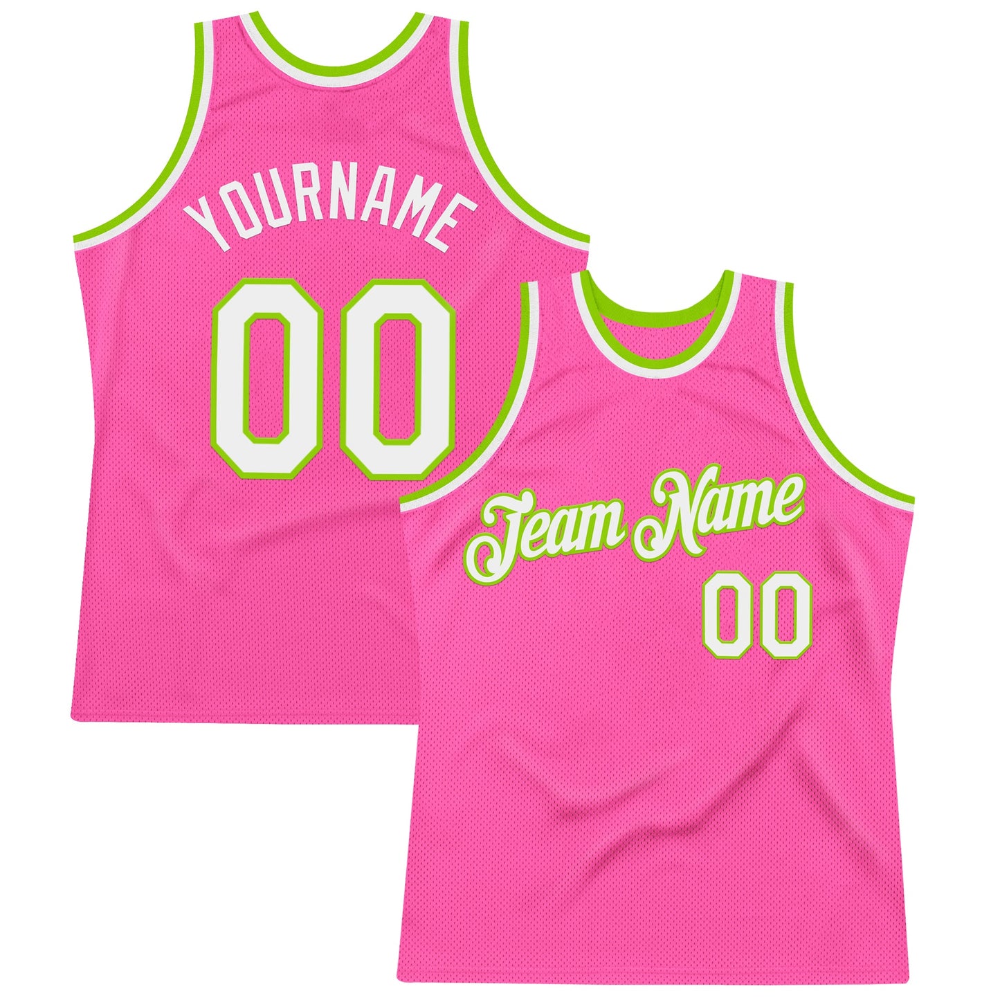 Custom Pink White-Neon Green Authentic Throwback Basketball Jersey - Sky-Custom