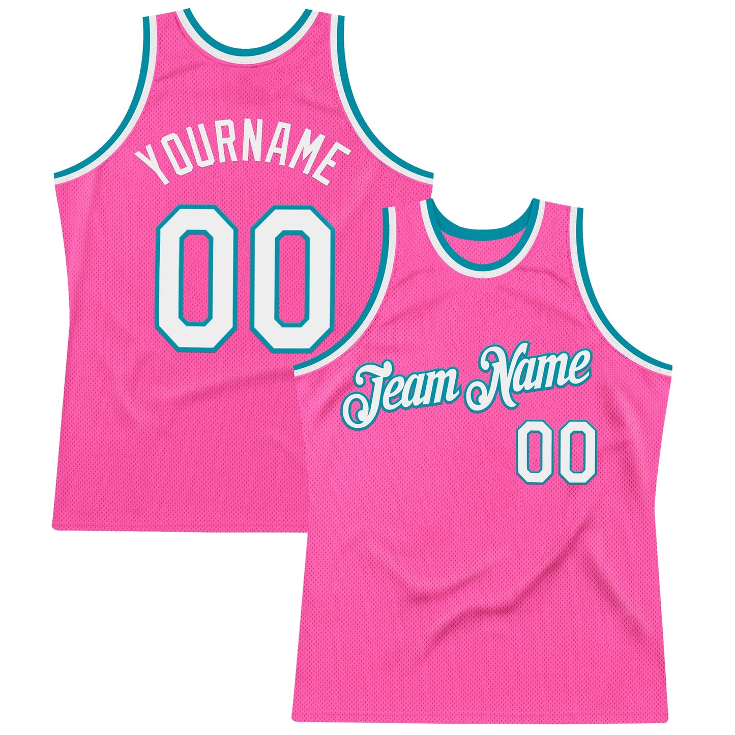 Custom Pink White-Teal Authentic Throwback Basketball Jersey - Sky-Custom