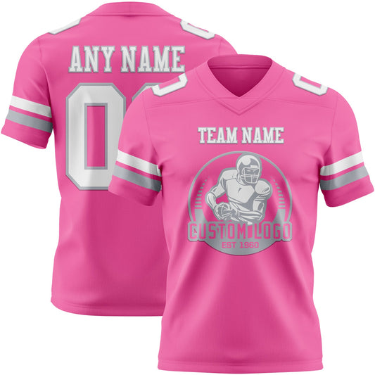 Custom Pink White-Gray Mesh Authentic Football Jersey - Sky-Custom
