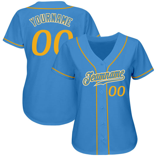 Custom Powder Blue Gold-White Authentic Baseball Jersey - Sky-Custom