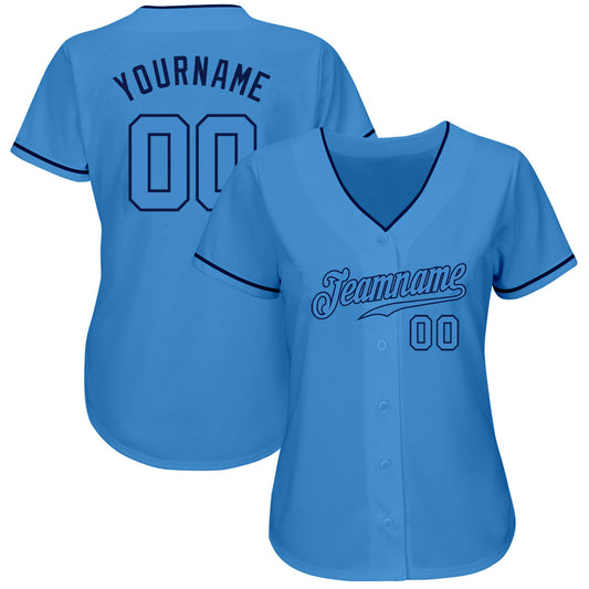 Custom Powder Blue Powder Blue-Navy Authentic Baseball Jersey - Sky-Custom