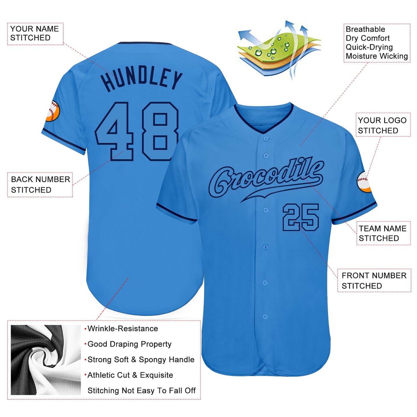Custom Powder Blue Powder Blue-Navy Authentic Baseball Jersey - Sky-Custom