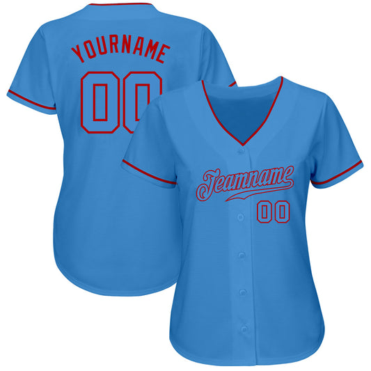 Custom Powder Blue Powder Blue-Red Authentic Baseball Jersey - Sky-Custom