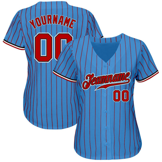 Custom Powder Blue Red Pinstripe Red-Black Authentic Baseball Jersey - Sky-Custom