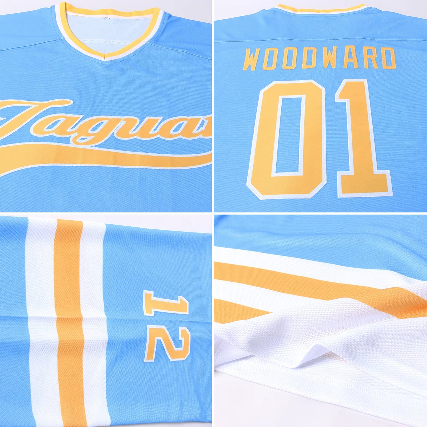 Custom Powder Blue Gold-White Hockey Jersey - Sky-Custom