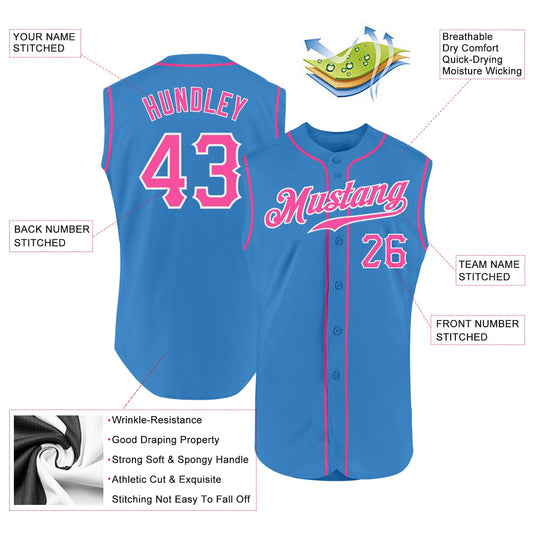 Custom Powder Blue Pink-White Authentic Sleeveless Baseball Jersey - Sky-Custom