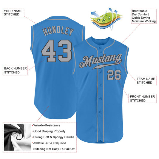 Custom Powder Blue Gray-Steel Gray Authentic Sleeveless Baseball Jersey - Sky-Custom
