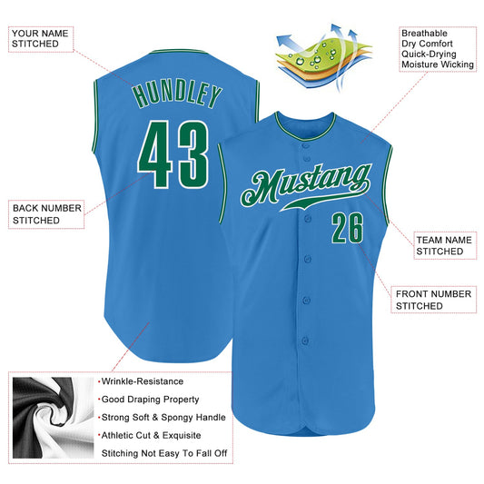 Custom Powder Blue Kelly Green-White Authentic Sleeveless Baseball Jersey - Sky-Custom