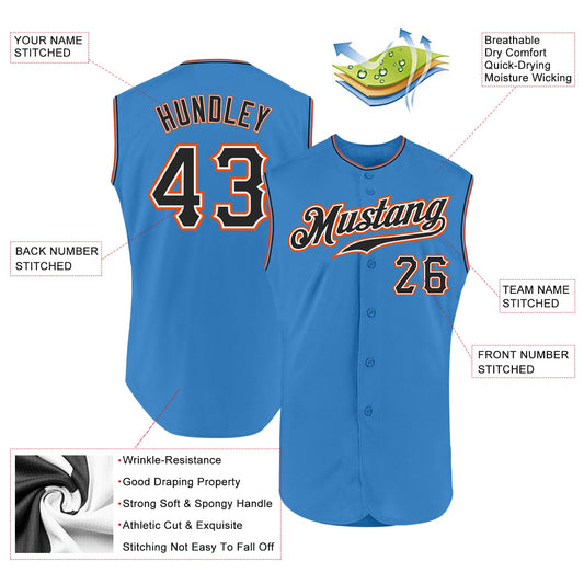 Custom Powder Blue Black-Orange Authentic Sleeveless Baseball Jersey - Sky-Custom