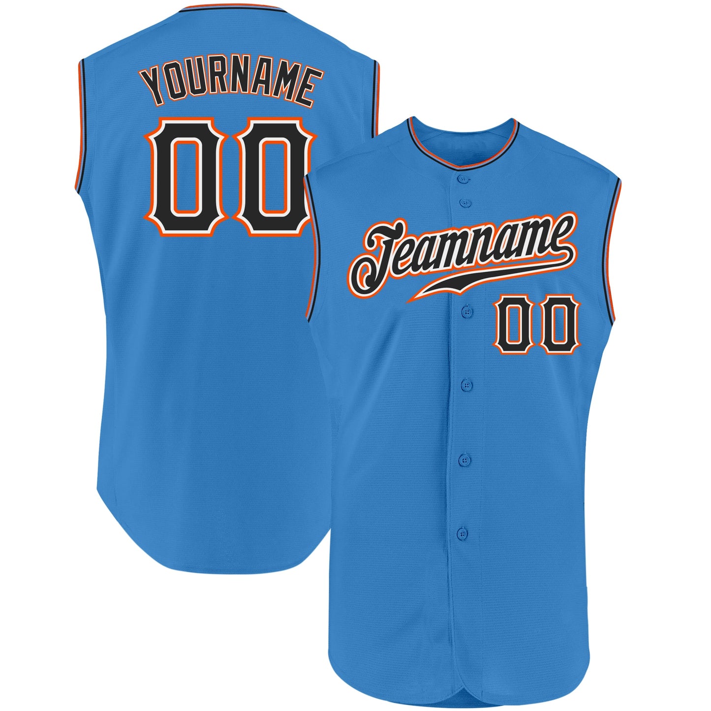 Custom Powder Blue Black-Orange Authentic Sleeveless Baseball Jersey - Sky-Custom