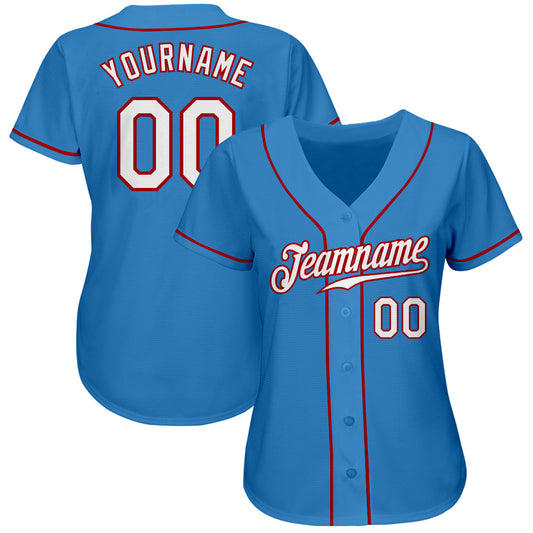 Custom Powder Blue White-Red Authentic Baseball Jersey - Sky-Custom
