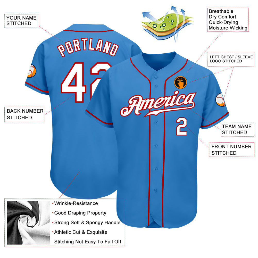 Custom Powder Blue White-Red Authentic Baseball Jersey - Sky-Custom