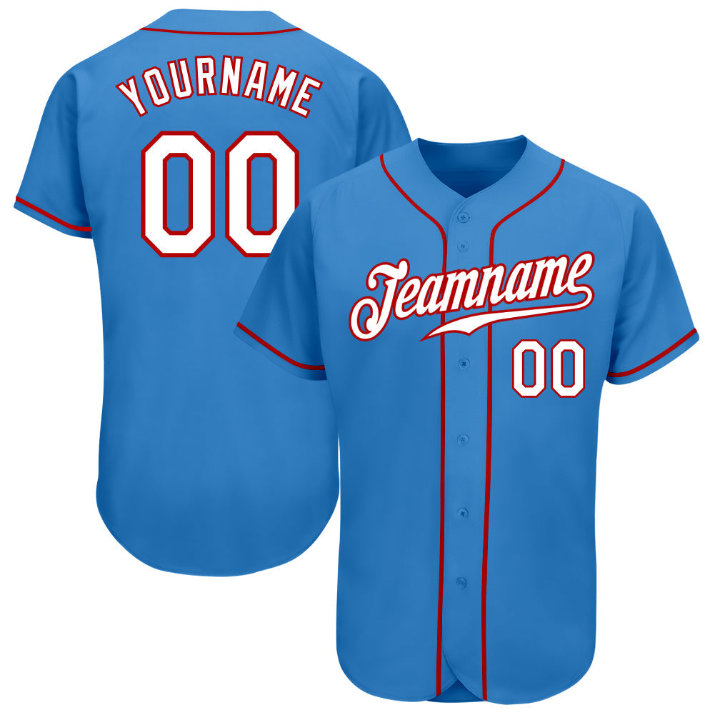Custom Powder Blue White-Red Authentic Baseball Jersey - Sky-Custom