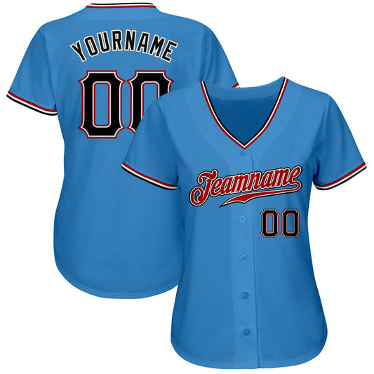 Custom Powder Blue Black-Red Authentic Baseball Jersey - Sky-Custom