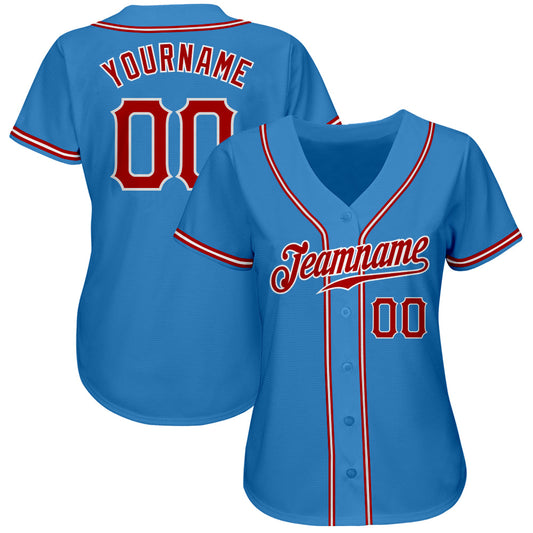 Custom Powder Blue Red-White Authentic Baseball Jersey - Sky-Custom