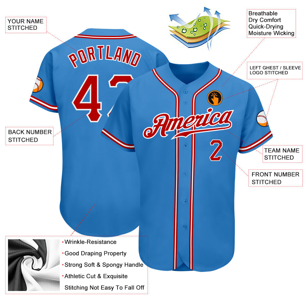 Custom Powder Blue Red-White Authentic Baseball Jersey - Sky-Custom