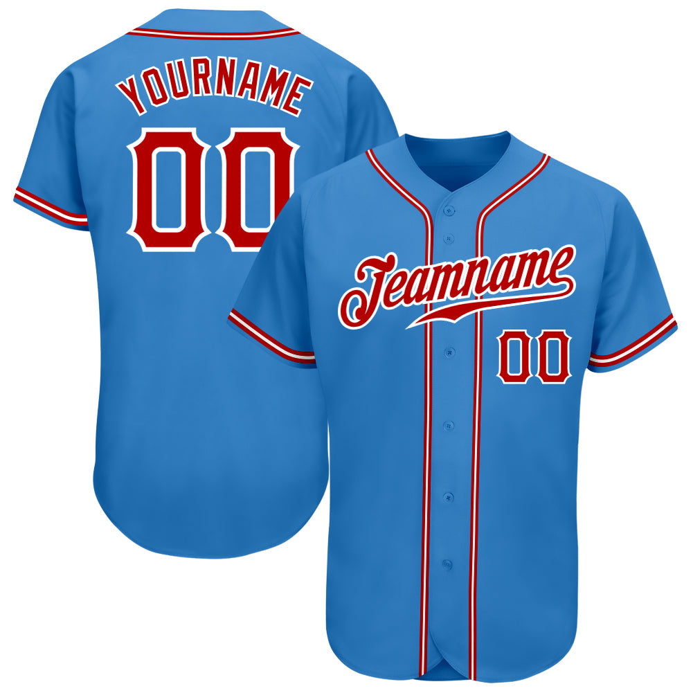 Custom Powder Blue Red-White Authentic Baseball Jersey - Sky-Custom