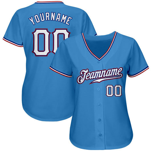 Custom Powder Blue White-Red Authentic Baseball Jersey - Sky-Custom