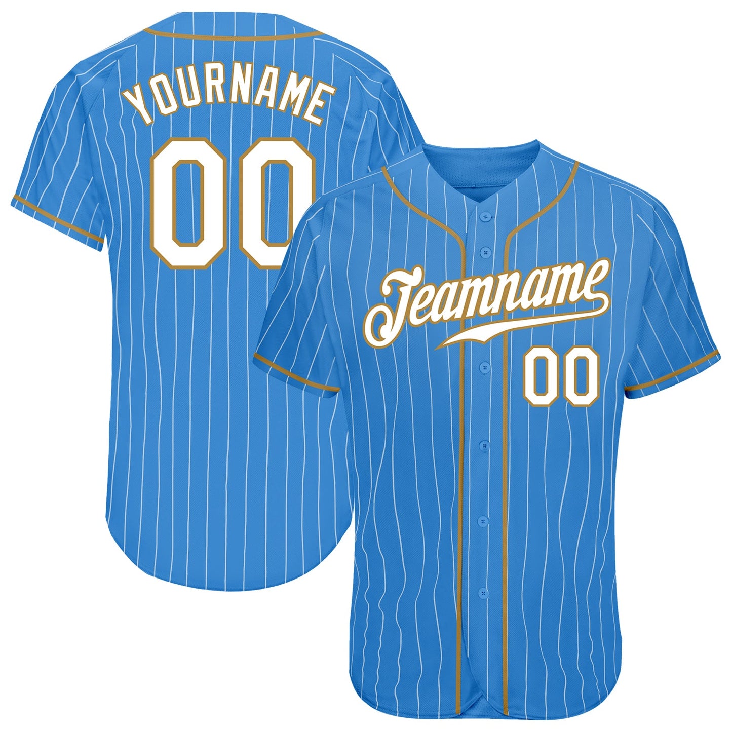 Custom Powder Blue White Pinstripe White-Old Gold Authentic Baseball Jersey - Sky-Custom