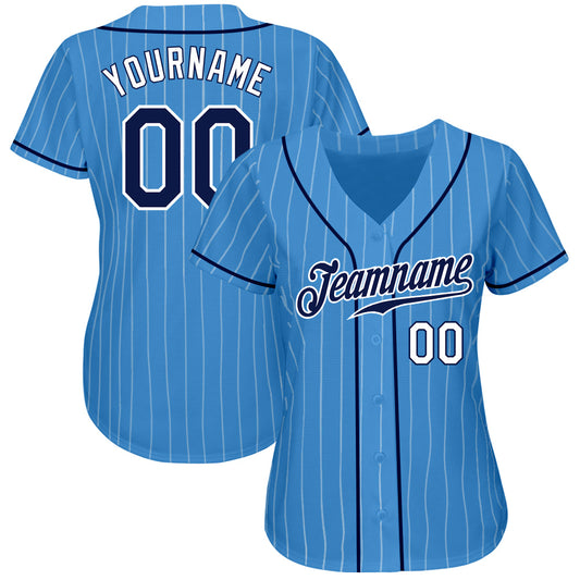 Custom Powder Blue White Pinstripe Navy-White Authentic Baseball Jersey - Sky-Custom