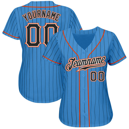 Custom Powder Blue Black Pinstripe Black-Orange Authentic Baseball Jersey - Sky-Custom