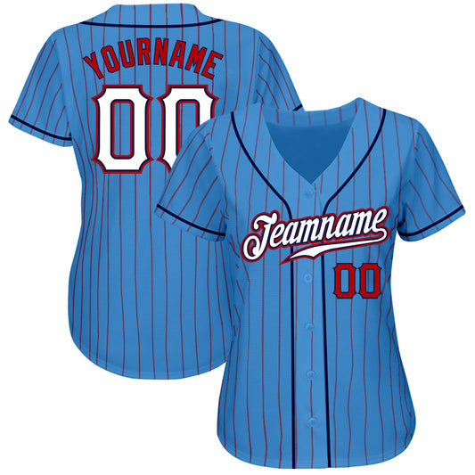 Custom Powder Blue Red Pinstripe White-Navy Authentic Baseball Jersey - Sky-Custom