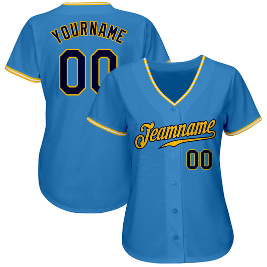 Custom Powder Blue Navy Gold-White Authentic Baseball Jersey - Sky-Custom