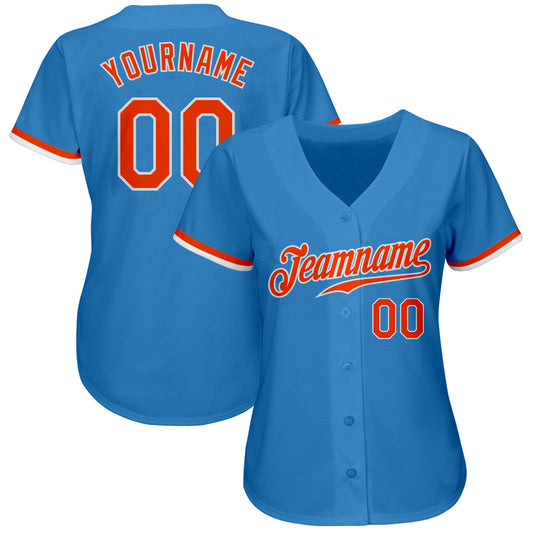 Custom Powder Blue Orange-White Authentic Baseball Jersey - Sky-Custom