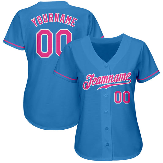 Custom Powder Blue Pink-White Authentic Baseball Jersey - Sky-Custom