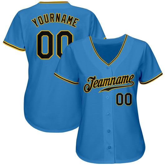 Custom Powder Blue Black-Gold Authentic Baseball Jersey - Sky-Custom