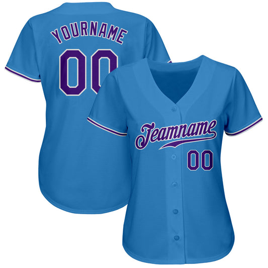 Custom Powder Blue Purple-White Authentic Baseball Jersey - Sky-Custom