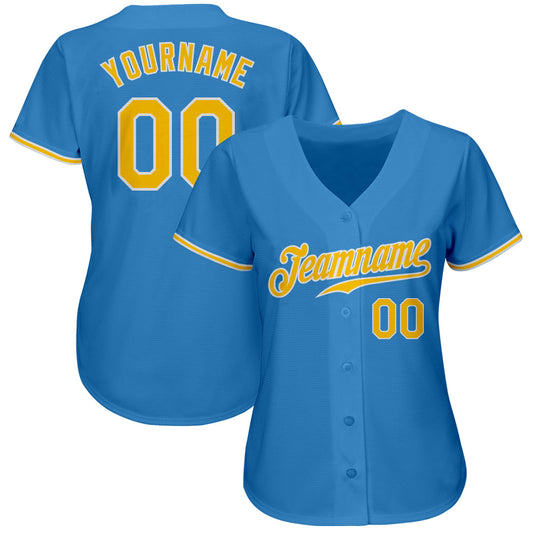 Custom Powder Blue Gold-White Authentic Baseball Jersey - Sky-Custom