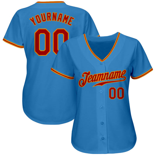 Custom Powder Blue Red-Gold Authentic Baseball Jersey - Sky-Custom