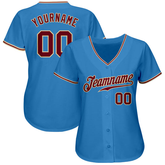Custom Powder Blue Crimson-City Cream Authentic Baseball Jersey - Sky-Custom