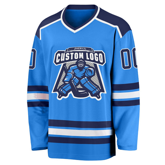 Custom Powder Blue Navy-White Hockey Jersey - Sky-Custom