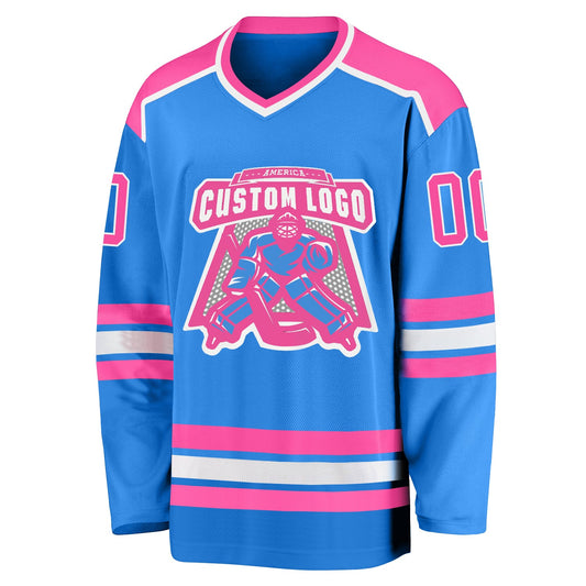 Custom Powder Blue Pink-White Hockey Jersey - Sky-Custom