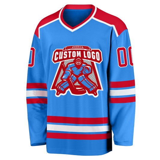 Custom Powder Blue Red-White Hockey Jersey - Sky-Custom