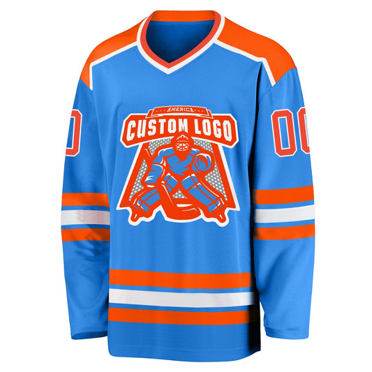 Custom Powder Blue Orange-White Hockey Jersey - Sky-Custom