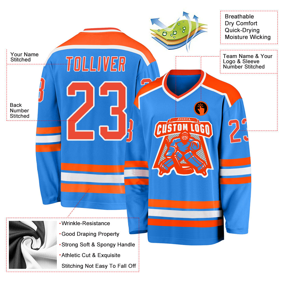 Custom Powder Blue Orange-White Hockey Jersey - Sky-Custom