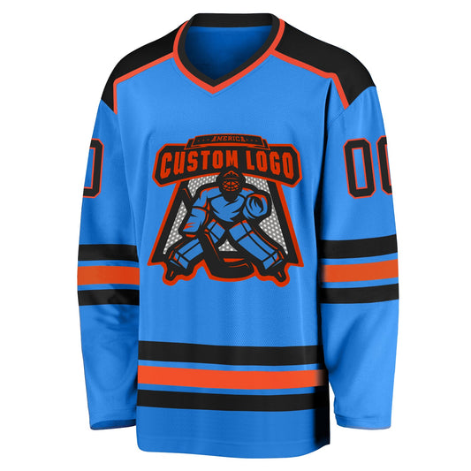 Custom Powder Blue Black-Orange Hockey Jersey - Sky-Custom