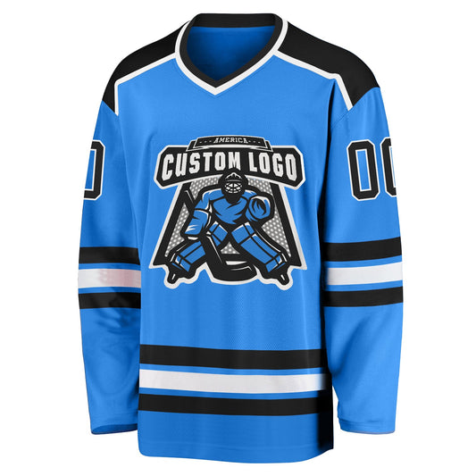 Custom Powder Blue Black-White Hockey Jersey - Sky-Custom