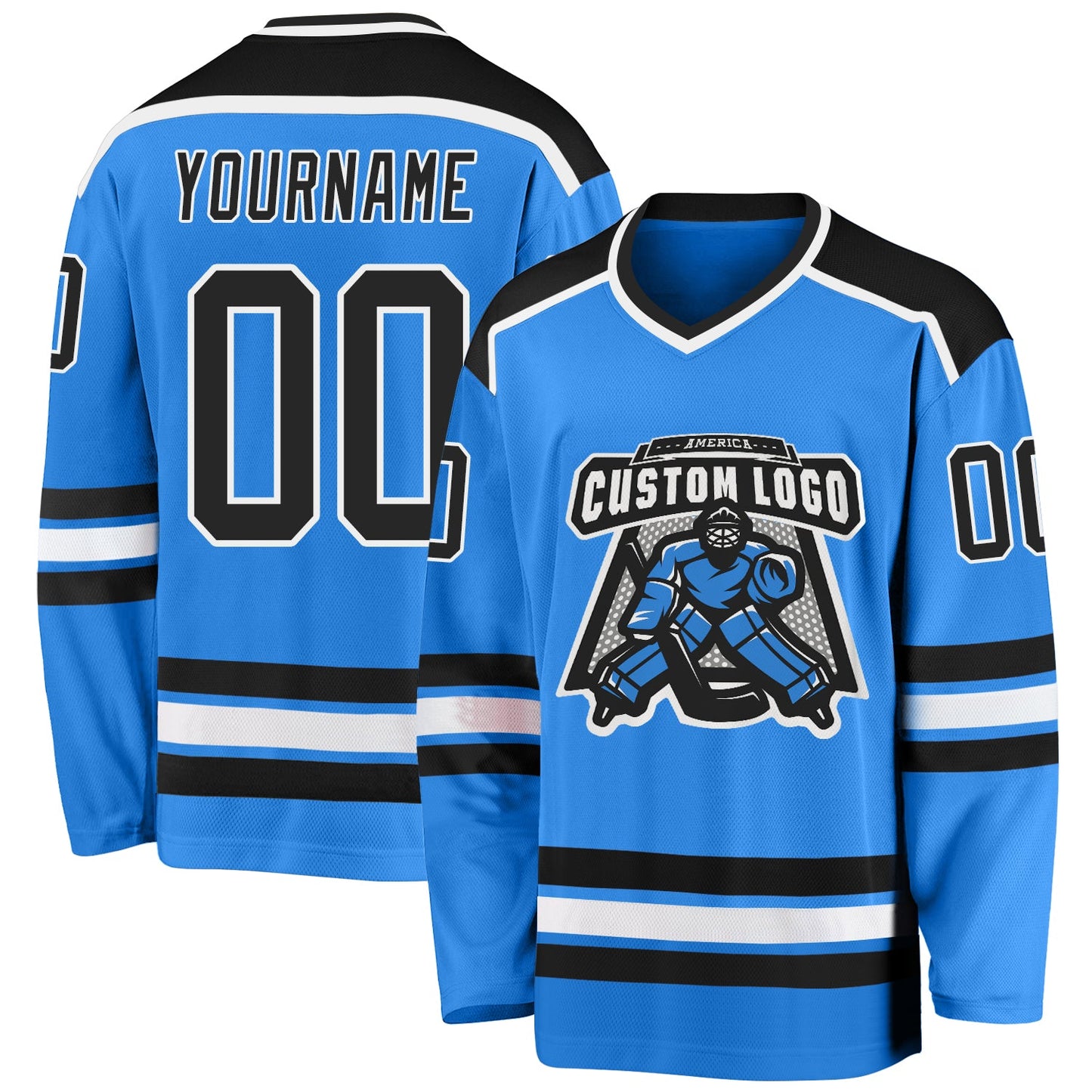 Custom Powder Blue Black-White Hockey Jersey - Sky-Custom