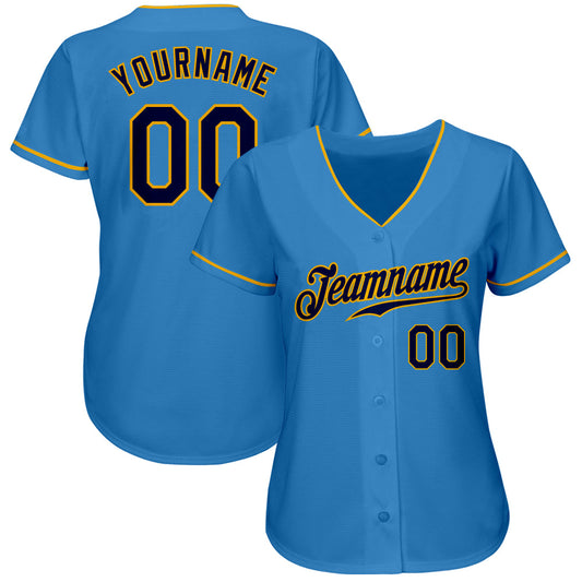 Custom Powder Blue Navy-Gold Authentic Baseball Jersey - Sky-Custom