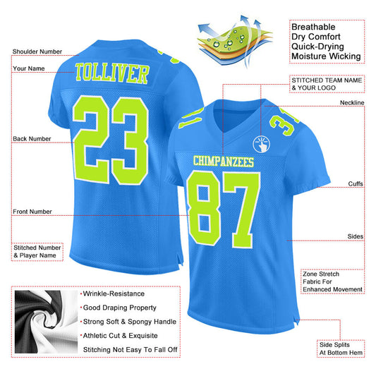 Custom Powder Blue Neon Green-White Mesh Authentic Football Jersey - Sky-Custom